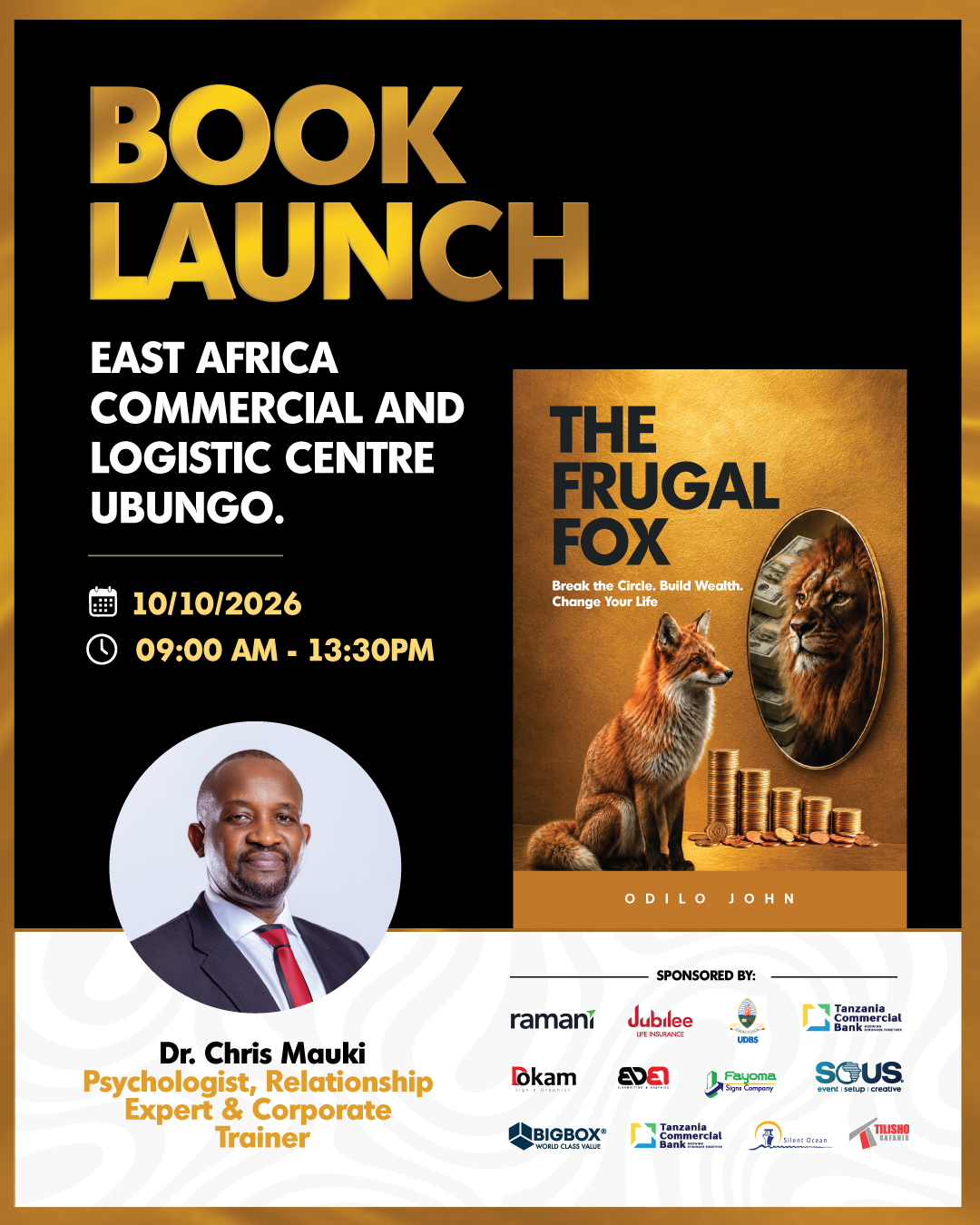 Book launch poster featuring Dr. Chris Mauki