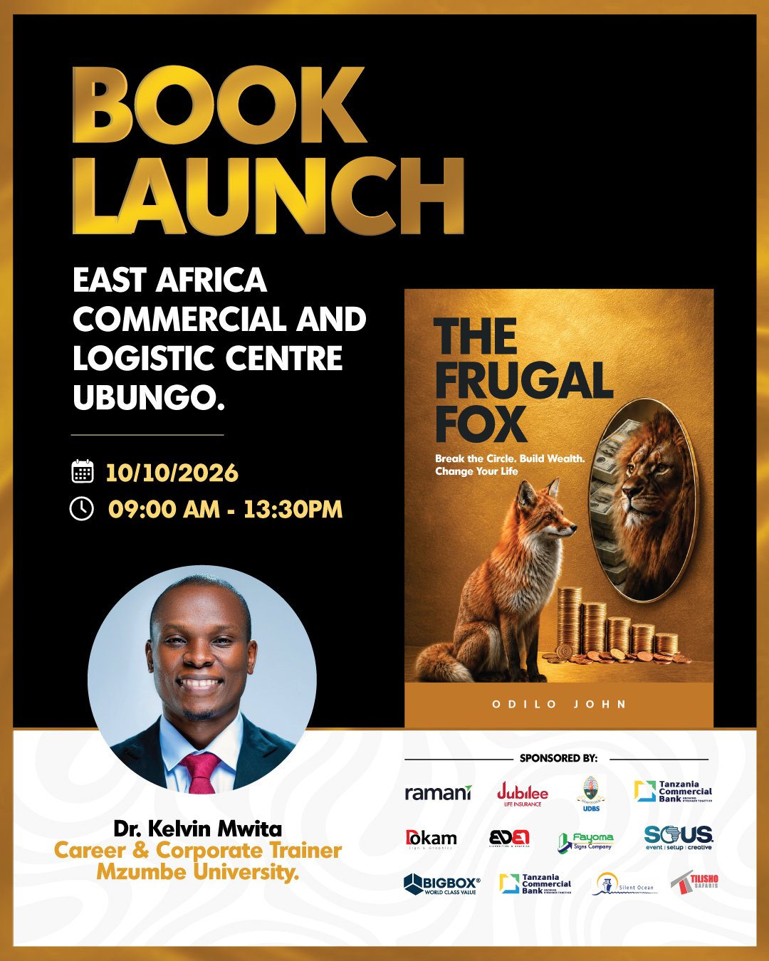 Book launch poster featuring Dr. Kelvin Mwitta